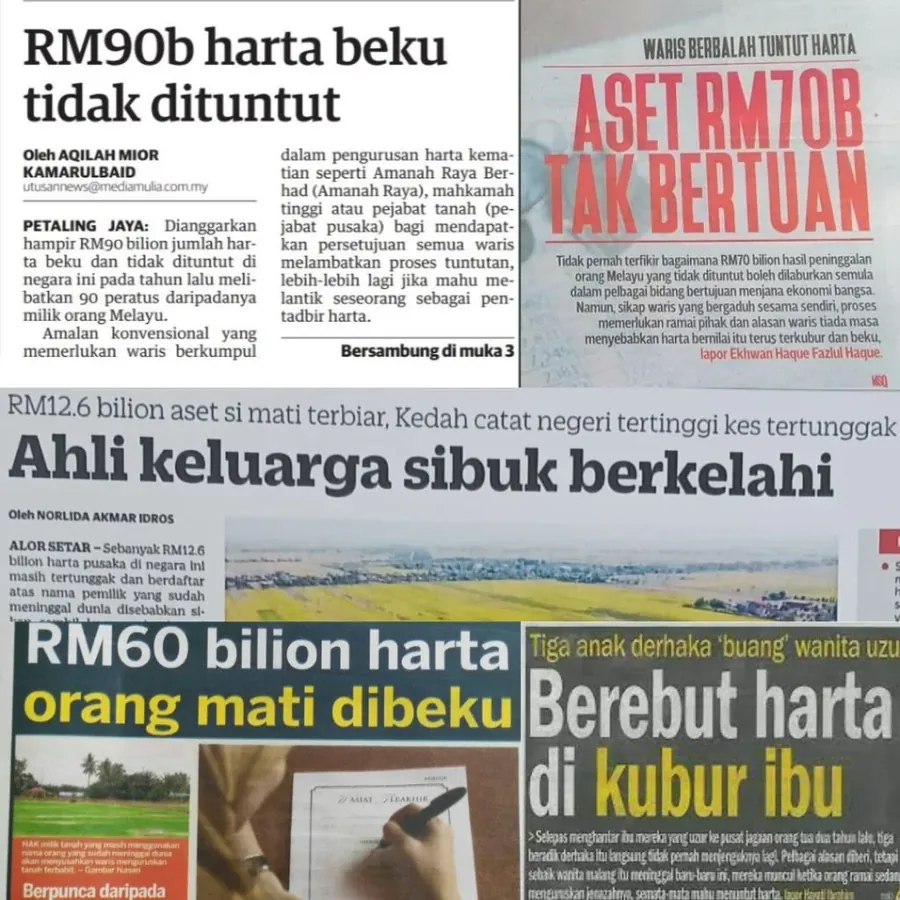 Keratan akhbar tentang harta beku yang tidak dituntut di Malaysia