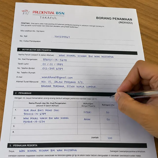 Borang penamaan dengan ruangan nama diisi