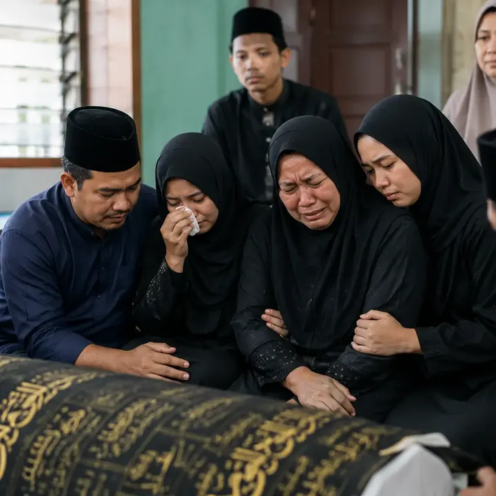Keluarga berkabung di sisi jenazah