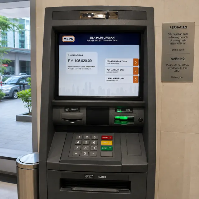 Mesin ATM memaparkan baki akaun simpanan